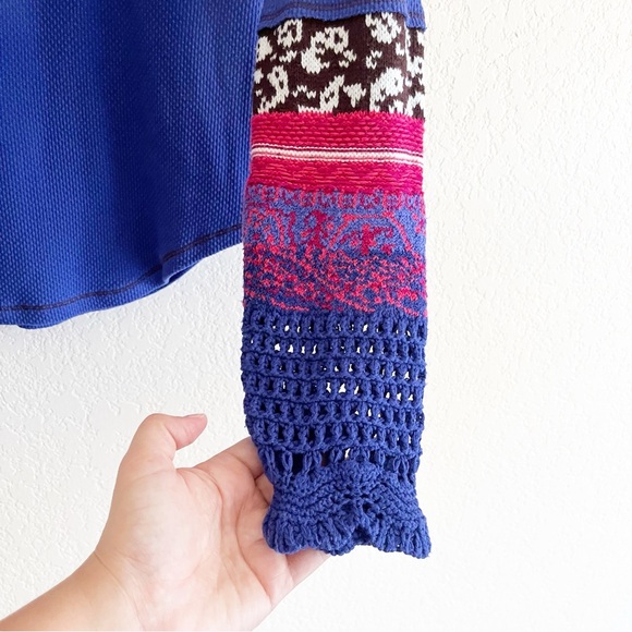 FREE PEOPLE In The Mix Cuff Thermal Waffle Shirt Size Medium - Picture 7 of 11